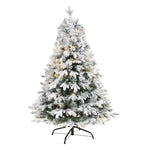 Nearly Natural 4` Flocked Vermont Mixed Pine Artificial Christmas Tree with 100 Clear LED Lights