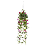 Nearly Natural 6945 30" Artificial Green & Pink Petunia Plant in Hanging Basket