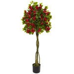 Nearly Natural 5508 5' Artificial Green & Red Bougainvillea Topiary Tree