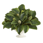 Nearly Natural 11``Magnolia Artificial Bud Plant in White Pedestal