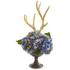 Nearly Natural A1273 18" Artificial Hydrangea & Antlers Arrangement in Metal Chalice, Multicolor