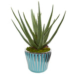 Nearly Natural 9781 18" Artificial Green Aloe Plant in a Turquoise Planter