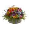 Nearly Natural 1626 10" Artificial Mixed Floral Arrangement in Stone Planter, Multicolor