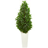 Nearly Natural 9368 63" Artificial Green Bay Leaf Cone Topiary Tree in White Planter, UV Resistant (Indoor/Outdoor)