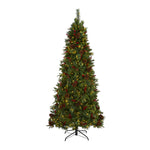 Nearly Natural 7.5` Norway Mixed Pine Artificial Christmas Tree with 450 Clear LED Lights, Pine Cones and Berries