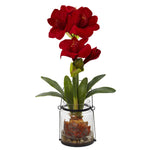 Nearly Natural 4994 24" Artificial Green & Red Amaryllis with Vase