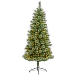 Nearly Natural 6` Wisconsin Slim Snow Tip Pine Artificial Christmas Tree with 300 Clear LED Lights