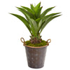 Nearly Natural 9812 34" Artificial Green Agave Plant in Decorative Metal Pail with Rope