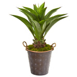 Nearly Natural 9812 34" Artificial Green Agave Plant in Decorative Metal Pail with Rope