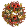 Nearly Natural W1179 30`` Fall Acorn, Sunflower, Berries Artificial Wreath