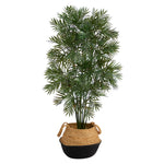 Nearly Natural T2943 4` Parlor Palm Artificial Tree in Cotton & Jute Black Woven Planters