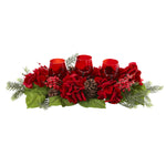 Nearly Natural 4876 Artificial Red Triple Hydrangea Candelabrum