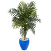 Nearly Natural 5606 4.5' Artificial Green Golden Cane Palm Tree in Blue Oval Planter