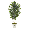 Nearly Natural 9856 65" Artificial Green Ficus Tree in Decorative Planter