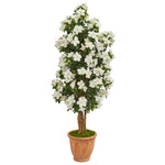 Nearly Natural 9459 59" Artificial Green & White Azalea Tree in Terra Cotta Planter