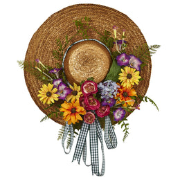 Nearly Natural 4587 Artificial Mixed Flower Hat Wreath, Multicolor