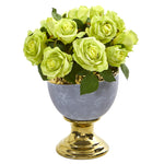 Nearly Natural Rose Artificial Arrangement in Urn with Gold Trimming