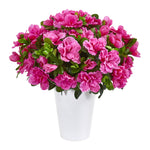 Nearly Natural 8434 14" Artificial Pink Azalea Plant in White Planter