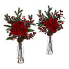 Nearly Natural 1585-S2 18" Artificial Red Holly Berry & Orchid Artificial Arrangement in Vase, Set of 2
