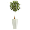 Nearly Natural 9226 56" Artificial Green Olive Tree in White Tower Planter