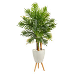 Nearly Natural T2485 63`` Areca Artificial Palm Tree in White Planter with Stand