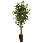 Nearly Natural 5931 6' Artificial Green Ficus Tree with Bamboo Planter