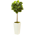 Nearly Natural 5966 4.5' Artificial Green Real Touch Fiddle Leaf Fig in White Planter 