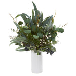 Nearly Natural 8615 22" Artificial Green Eucalyptus Plant in White Cylinder Vase