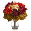 Nearly Natural 1790 16" Artificial Autumn Hydrangea Berry Arrangement in Glass Vase, Multicolor
