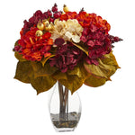 Nearly Natural 1790 16" Artificial Autumn Hydrangea Berry Arrangement in Glass Vase, Multicolor