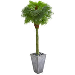 Nearly Natural 9281 6.5' Artificial Fan Palm Tree in Cement Planter, UV Resistant (Indoor/Outdoor)