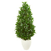 Nearly Natural 9371 4.5' Artificial Green Bay Leaf Cone Topiary Tree in White Planter, UV Resistant (Indoor/Outdoor)