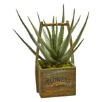 Nearly Natural 9060 18" Artificial Green Aloe Plant in Vintage Decorative Basket