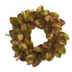 Nearly Natural 30`` Fall Magnolia Leaf and Berries Artificial Wreath