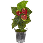 Nearly Natural 9490 33`` Artificial Green Real Touch Anthurium Plant in Vintage Bucket