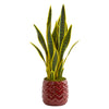 Nearly Natural 9077 2' Artificial Green Sansevieria Plant in Red Planter