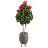 Nearly Natural T2484 58`` Hibiscus Artificial Tree in Gray Planter with Stand