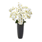Nearly Natural A1365 35" Artificial White Phalaenopsis Orchid Arrangement in Gray Vase