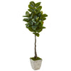 Nearly Natural 9582 67" Artificial Green Real Touch Rubber Leaf Tree in White Planter