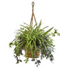 Nearly Natural 8393 30" Artificial Green Wandering Jew & Spider Plant in Hanging Basket