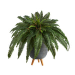 Nearly Natural P1689 2.5’ Boston Fern Artificial Plant in Gray Planter with Stand