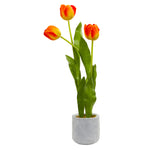 Nearly Natural 4293 25" Artificial Green & Orange Tulip Arrangement in Ceramic Vase