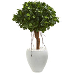 Nearly Natural 9066 39" Artificial Green Ficus Tree in White Planter