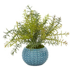 Nearly Natural 8832 12" Artificial Green Rosemary Plant in Blue Planter