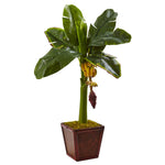 Nearly Natural 5968 3' Artificial Green Banana Tree in Wooden Planter