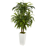 Nearly Natural 6380 50" Artificial Green Marginatum Plant in White Tower Vase