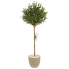 Nearly Natural 9232 5' Artificial Green Olive Topiary Tree in Sand Stone Planter