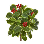 Nearly Natural 6189-S12 14" Artificial Green Real Touch Variegated Holly Leaf Bush Plant, Set of 12