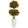 Nearly Natural 5743 5' Artificial Green & Red Double Bougainvillea Tree in White Tower Planter