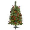 Nearly Natural 3` Norway Mixed Pine Artificial Christmas Tree with 50 Clear LED Lights, Pine Cones and Berries